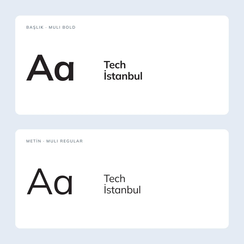 Readable system using Muli Bold headings and Muli Regular body text.