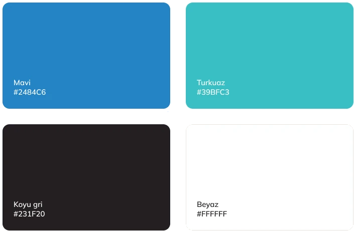 Technology-focused palette of blue, turquoise, dark grey and white.