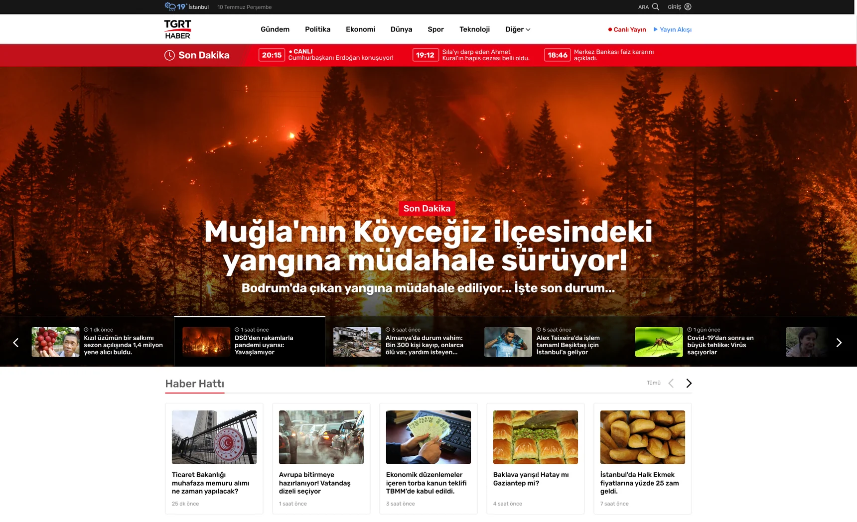 Kırmızı son dakika bandı, manşet ve haber hattıyla TGRT Haber ana sayfası