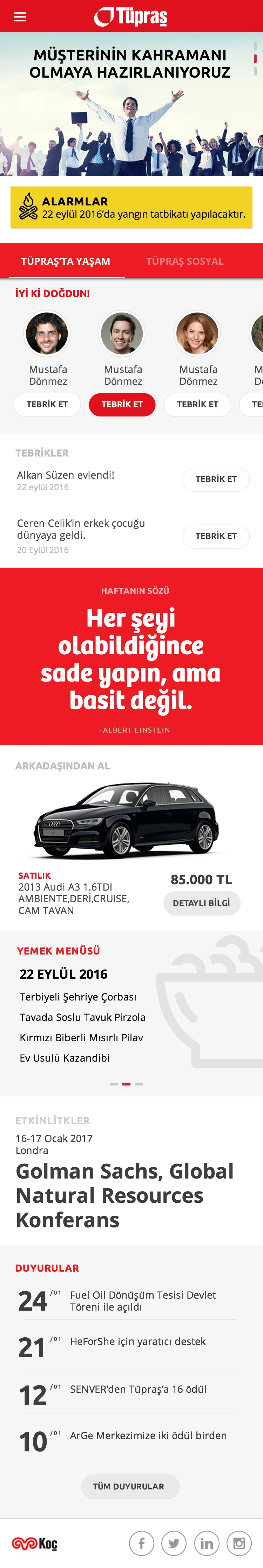 Mobil ana sayfa: Öncelikli kurumsal içerikleri küçük ekranda kolay taranan bir akışta sunan görünüm.
