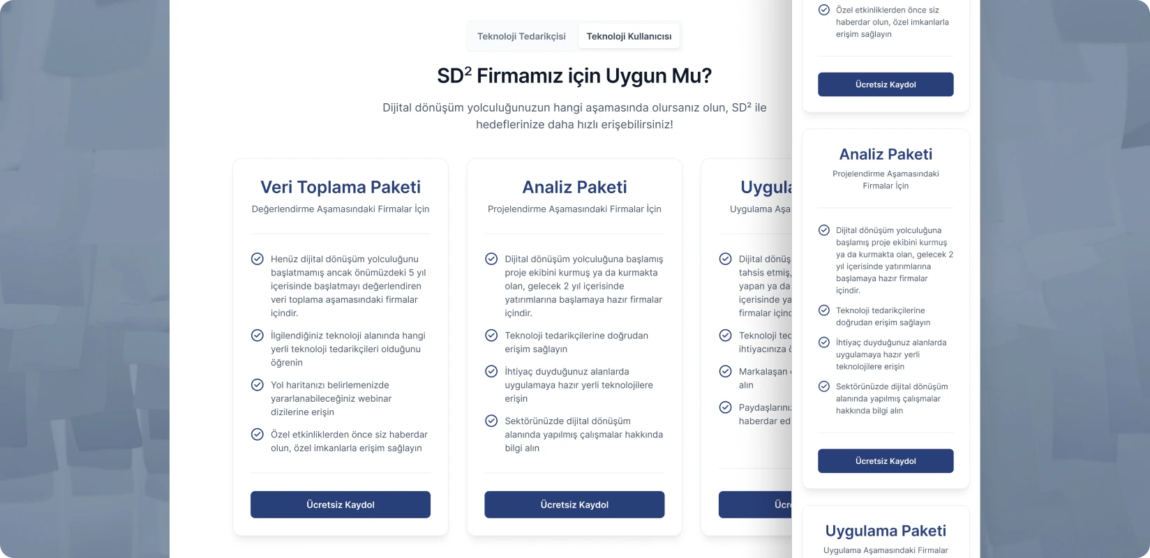 Uygulama paketlerinin karşılaştırıldığı sayfa