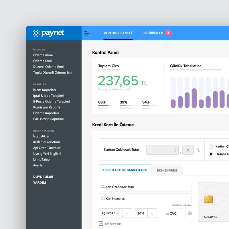 Paynet ödeme yönetim paneli kontrol ekranı