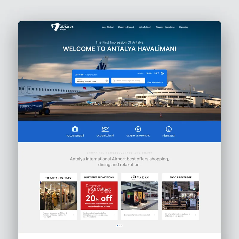 Antalya Havalimanı web sitesi ana sayfası