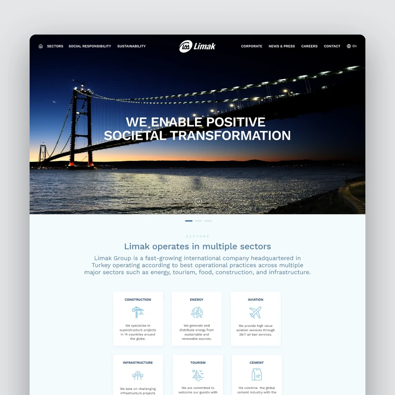 Limak Holding kurumsal web sitesi ana sayfası