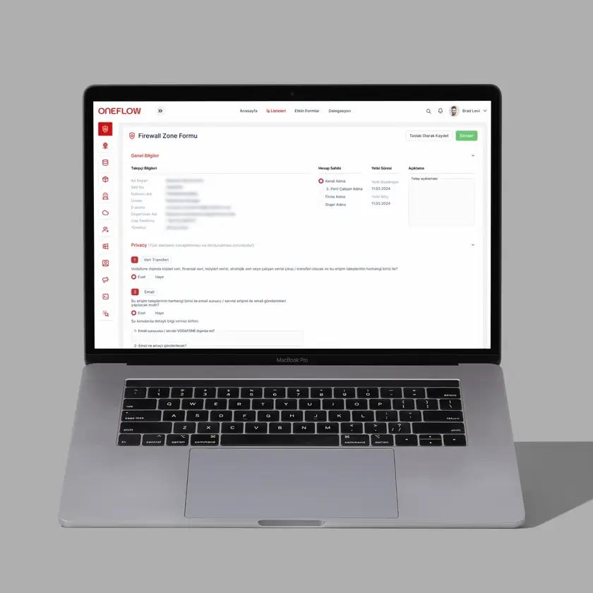 Vodafone OneFlow Firewall Zone formu