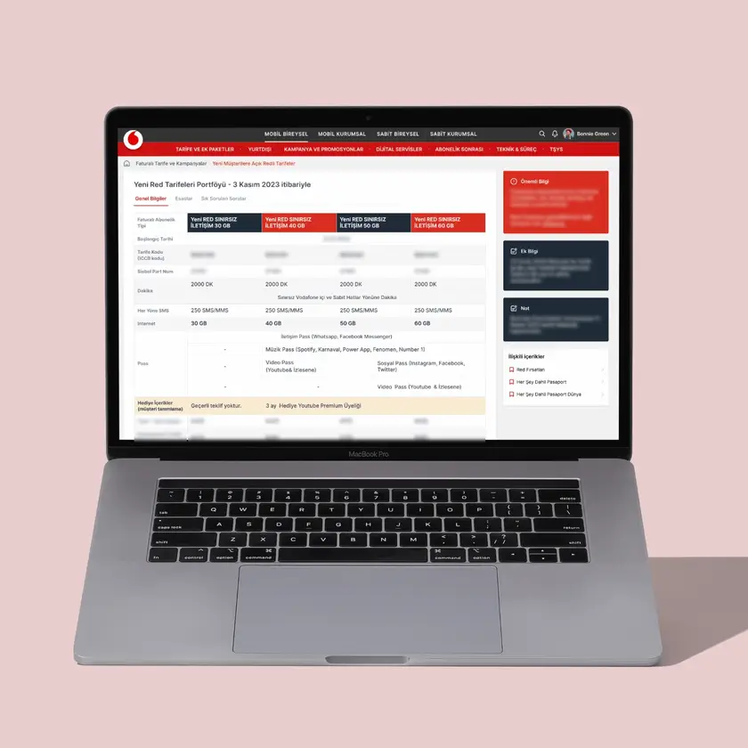 Tariff comparison: detail experience bringing product features and options into a comparable table.