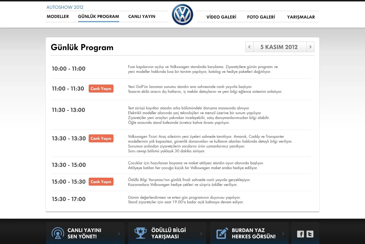Günlük program: Canlı yayın ve etkinlikleri saat bazında gösteren program ekranı.